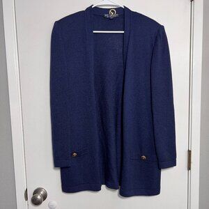 St. John Basics Navy Santana Knit Open Front Cardigan Sweater Womens Size Medium